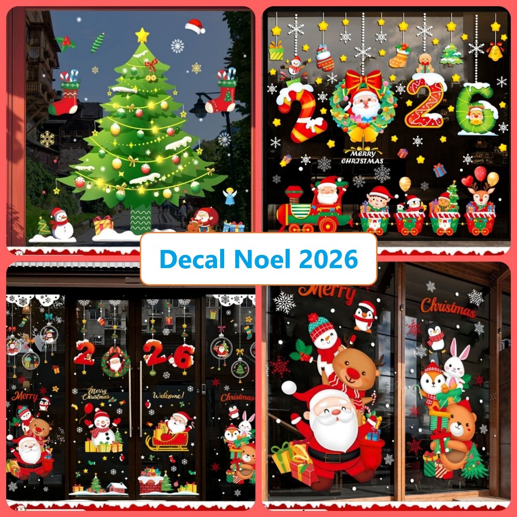 Tranh Decal Dán Hít Tĩnh Điện, Decal Noel 2026 - Decal dán cửa kính nhìn 2 mặt - Trang Trí Cửa Hàng,