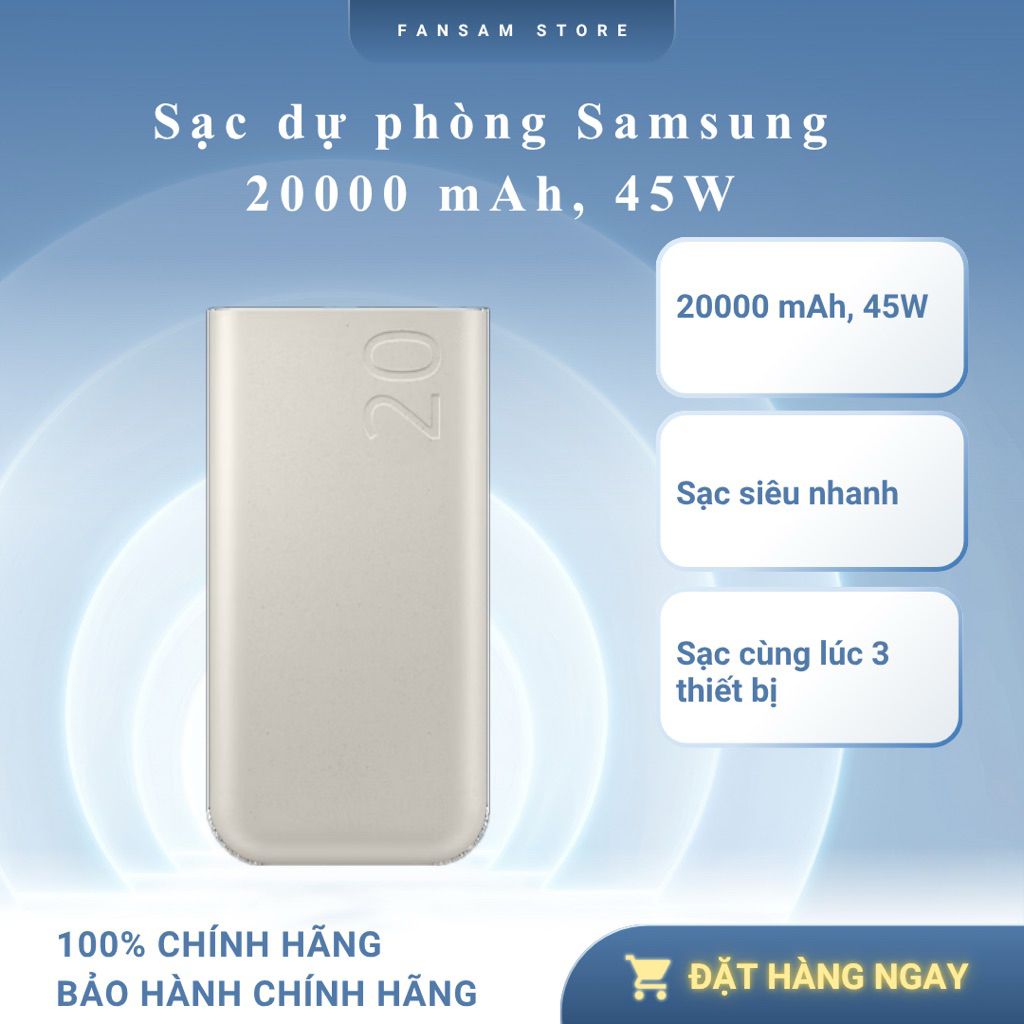 Sạc dự phòng Samsung 20000 mAh, 45W - Hàng chính hãng, nguyên Seal
