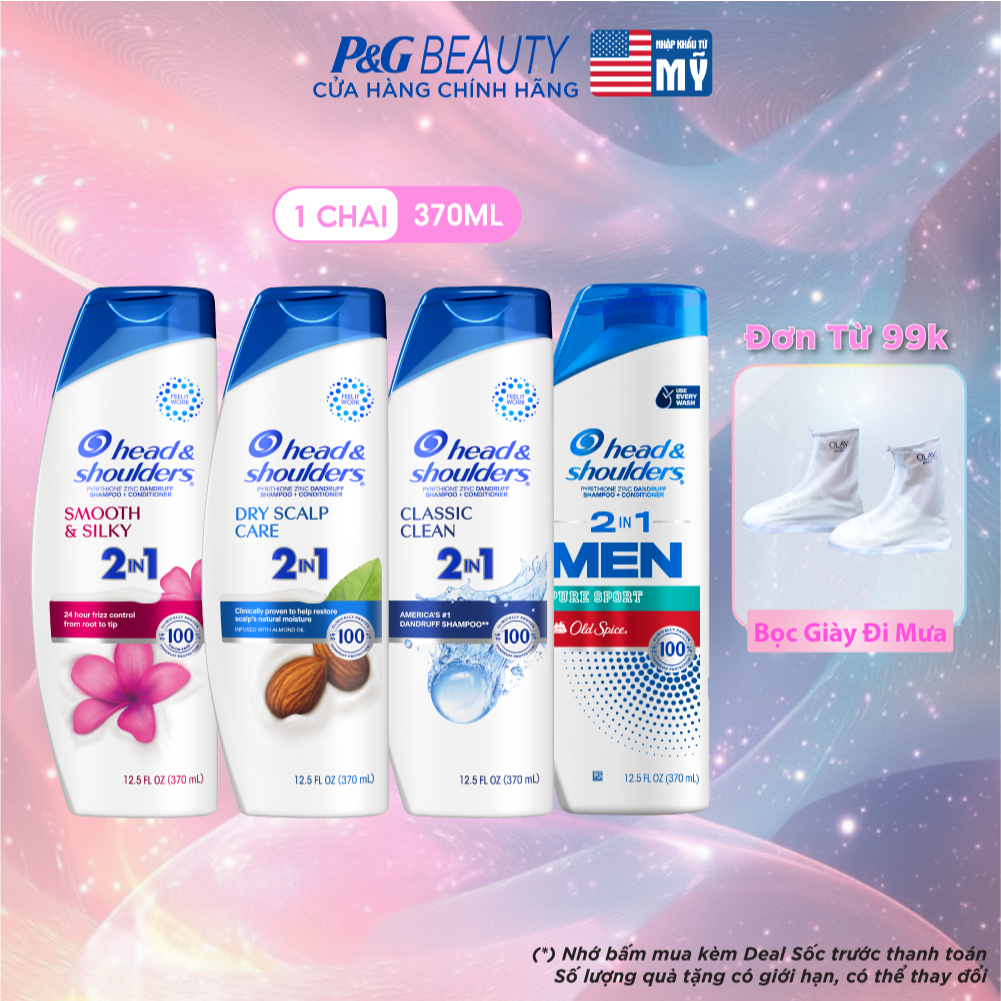 Dầu Gội Và Xả 2in1 Sạch Gàu HEAD & SHOULDERS Mỹ Sạch Sâu/ Dành Cho Da Đầu Khô/ Suôn Mượt/ Hương Nước Hoa - Chai 370ML