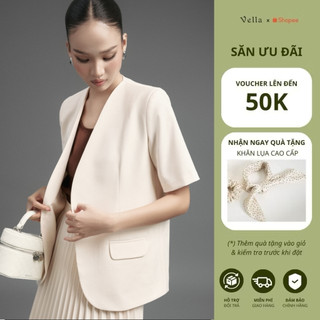 Áo blazer nữ ngắn tay công sở màu đen, kem, nâu Vella VAK25083