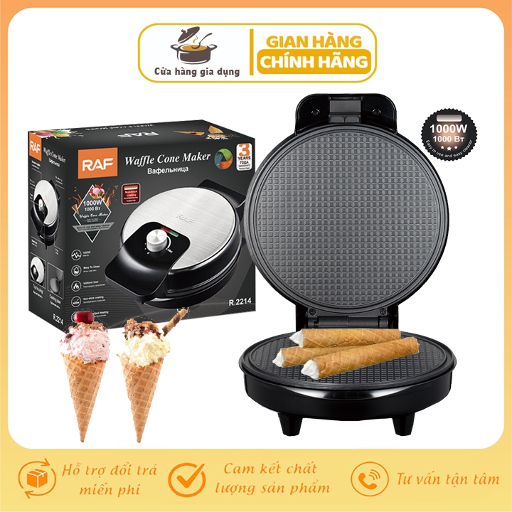 Máy nướng bánh ốc quế, làm bánh quế cuộn nón đựng kem có chỉnh nhiệt RAF 1000W [BH 12 Tháng]
