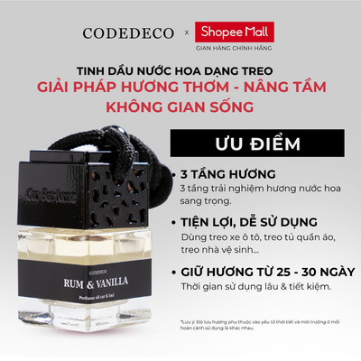 Tinh dầu nước hoa dạng treo hương nước hoa CODEDECO Rum&Vanilla Ver2 8ml từ chanh, cam treo xe tô tô, tủ quần áo, phòng