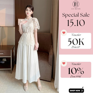 La Rosa Set Váy Tiểu Thư, Set Đồ Công Sở Áo Ren Hoa Kèm Đai Phối Chân Váy Dài Chất Tơ Cao Cấp S871