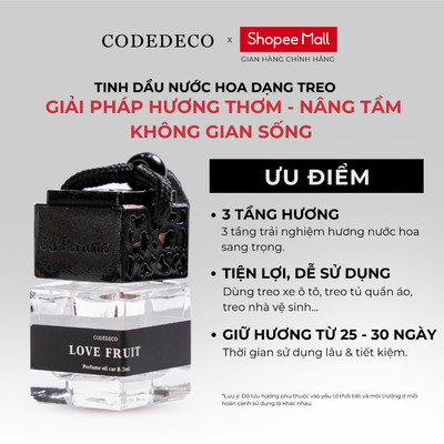 Tinh dầu nước hoa dạng treo CODEDECO Love Fruit 8ml từ trái cây, hoa treo xe tô tô, nhà vệ sinh, phòng ngủ, tủ quần áo