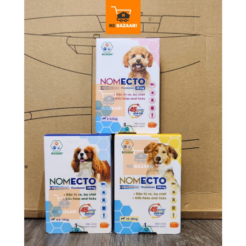 BOSSEN - Viên nhai NOMECTO Diệt Ve Rận, Bọ Chét, Ghẻ DEMODEX cho Chó size 2-20kg