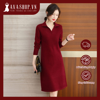 Đầm Len Nữ Dài Cổ Polo Dáng Suông Mùa Đông AL52