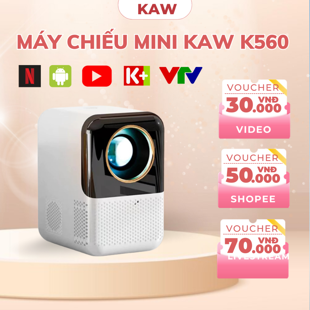 Máy Chiếu Mini KAW K560 Hệ Điều Hành Androi FullHD 1080 Kết Nối Điện Thoại Máy Tính Bảo Hành 12Tháng