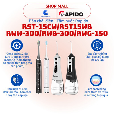 [HỎA TỐC] Tăm nước Rapido RWW-300/RWB-300 - Bàn chải điện Rapido RST-15CW/RST-15WB - Hàng chính hãng