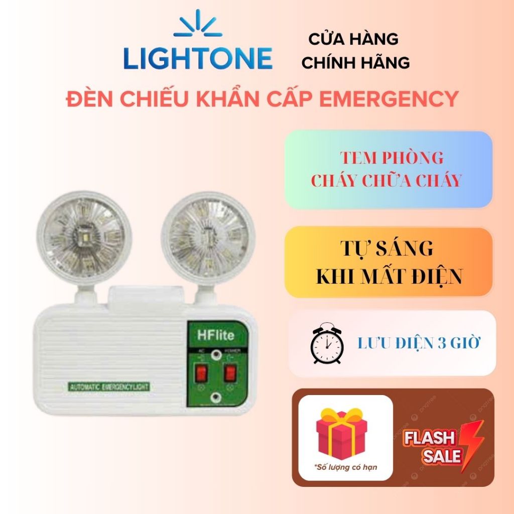 Đèn khẩn cấp LIGHTONE 2x3W LED có tem PCCC tự sáng khi mất điện lưu điện 3h Emergency