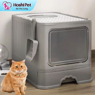 Nhà vệ sinh mèo 2 cửa có ngăn kéo hình vuông dạng Hoshi Pet NV02 - hộp cát mèo 2 cửa có khay cát cho mèo lớn