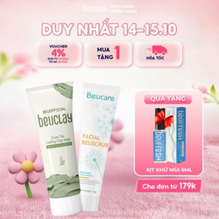 Combo Mặt nạ đất sét BEUCLAY trà xanh sáng da + Tẩy tế bào chết BEUSCRUB size mini 30g