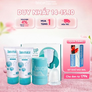 Combo 1 Bộ Cốc Nguyệt San BeUcup Silicol Siêu mềm và 1 Dung Dịch Vệ Sinh CNS Beumate