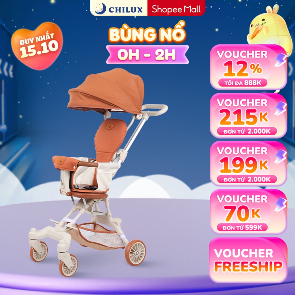 Xe đẩy gấp gọn Chilux M22 - Ghế ngồi xoay 2 chiều, mái che tuỳ chỉnh linh hoạt