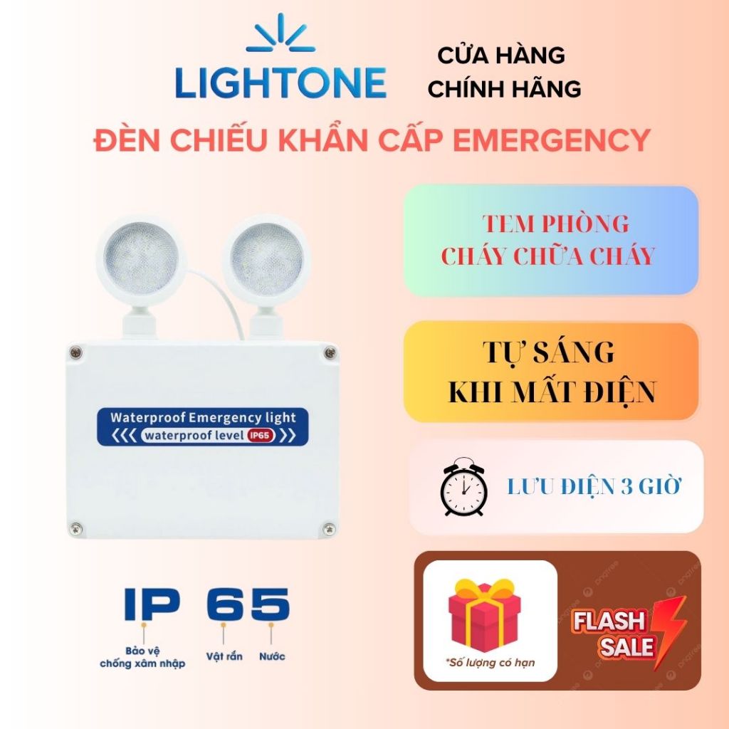 Đèn chiếu sáng khẩn cấp Emergency LIGHTONE 2x3W IP65 chống nước tự sáng khi mất điện lưu điện 3h