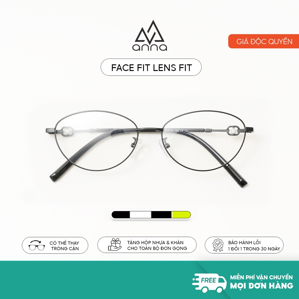  Gọng kính cận thời trang nam nữ ANNA chất liệu kim loại dáng oval 36005 