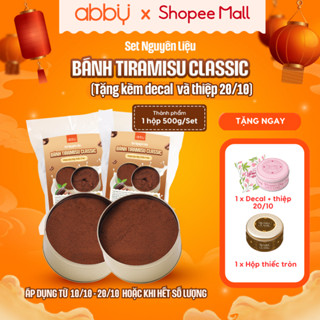 [ABBY] [TẶNG HỘP THIẾC] Set nguyên liệu làm bánh tiramisu phủ socola đập vị cacao và matcha - Thành phẩm 1 hộp 500g