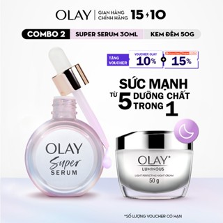 Combo 2 Super Serum OLAY 5 Dưỡng Chất Trong 1 30ml Và Kem Dưỡng Sáng Da Ban Đêm OLAY Luminous 50g