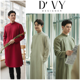  Áo Dài Cách Tân Nam Vải MUỐI TIÊU  Cúc Cài Chéo Phom Vai Vuông có Đệm Cầu Vai Dễ Mặc 