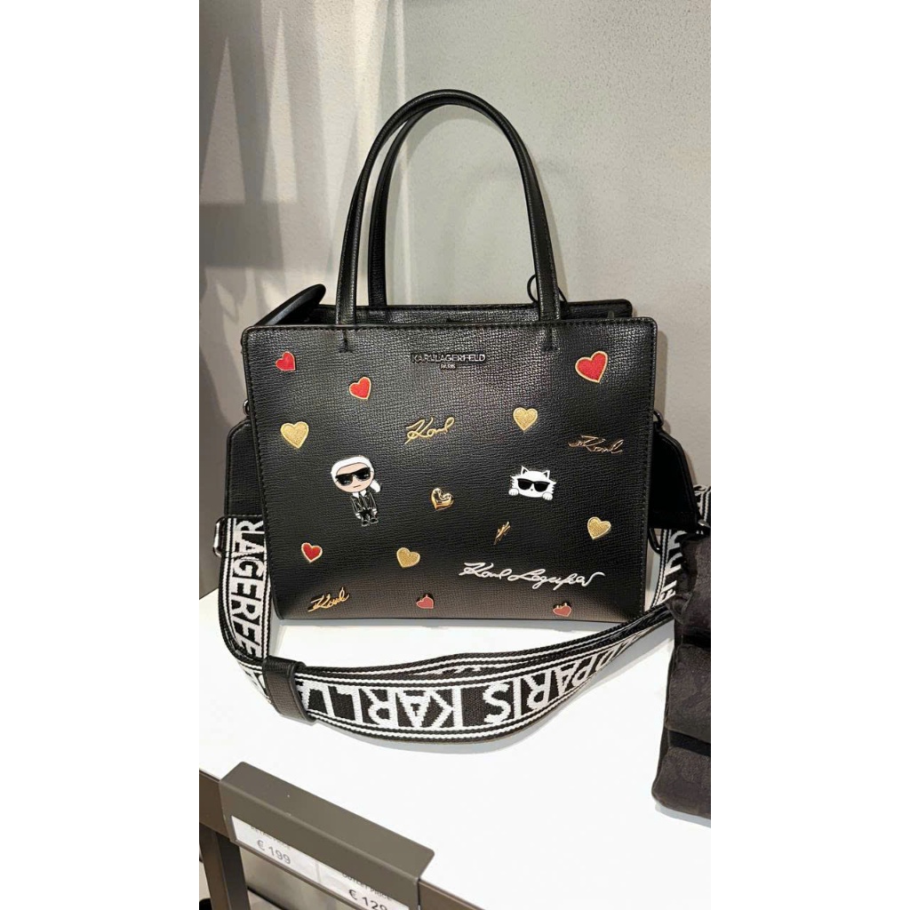 Túi Tote Chính Hãng Karl Lagerfeld Paris Maybelle Satchel Màu Đen Tim Đỏ
