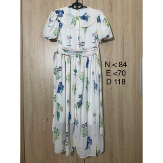 Đầm tơ hoa tay bồng có dây buộc eo (Đ79)