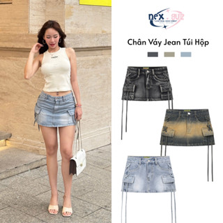 Chân Váy Ngắn Túi Hộp Y2K Denim Cạp Trễ, Chân Váy Jean Ôm Túi Hộp Có Lót Quần 3 Màu Rawfit - M1