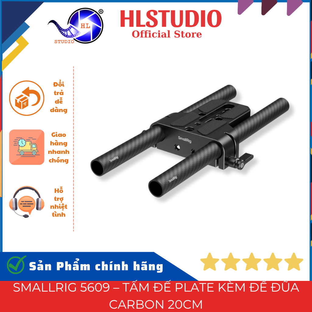Bottom Mount Plate SmallRig 5609 – Đế Plate Kèm Đũa Carbon 15mm 20cm HL Studio