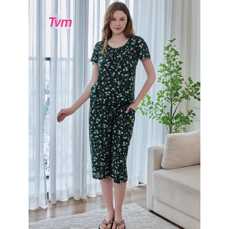 Bộ lửng nữ ngắn tay B707 Tvm Luxury Homewear, chất liệu tole/lanh