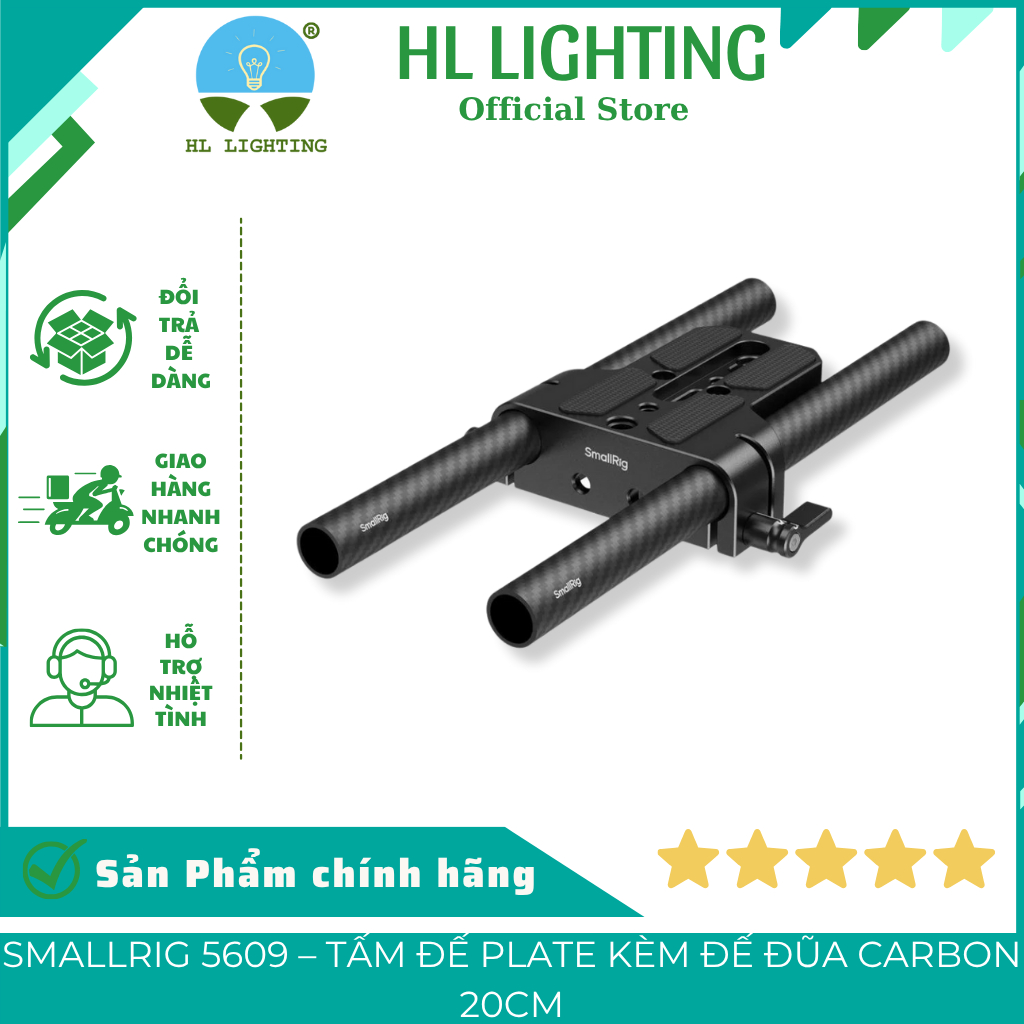 Bottom Mount Plate SmallRig 5609 – Đế Plate Kèm Đũa Carbon 15mm 20cm HL Lighting