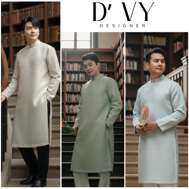 Áo Dài Cách Tân Nam Vải TAFFTA  Ánh Kim Phom Vai Vuông Kéo Khóa Sau  Có "Đệm Cầu Vai"Cứng Phom