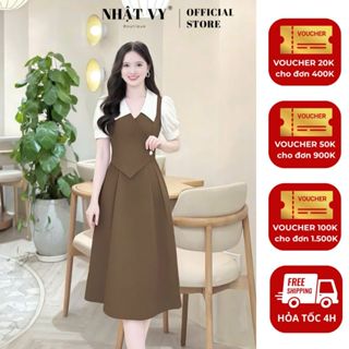 Đầm công sở Nhật Vy tà cách điệu phối bèo cổ V form dáng xoè chất lụa phù hợp đi chơi dạo phố nhẹ nhàng - D2907