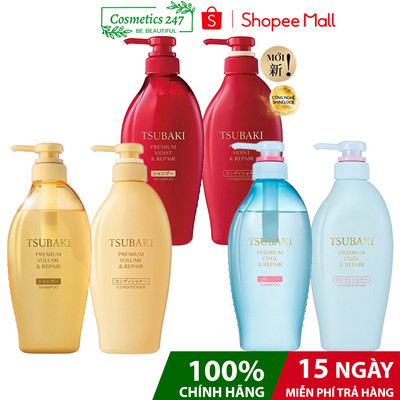 Combo Gội Xả Dầu Gội Tsubaki Đỏ Dưỡng tóc bóng mượt Premium Moist Tsubaki (490ml/450ml/chai)