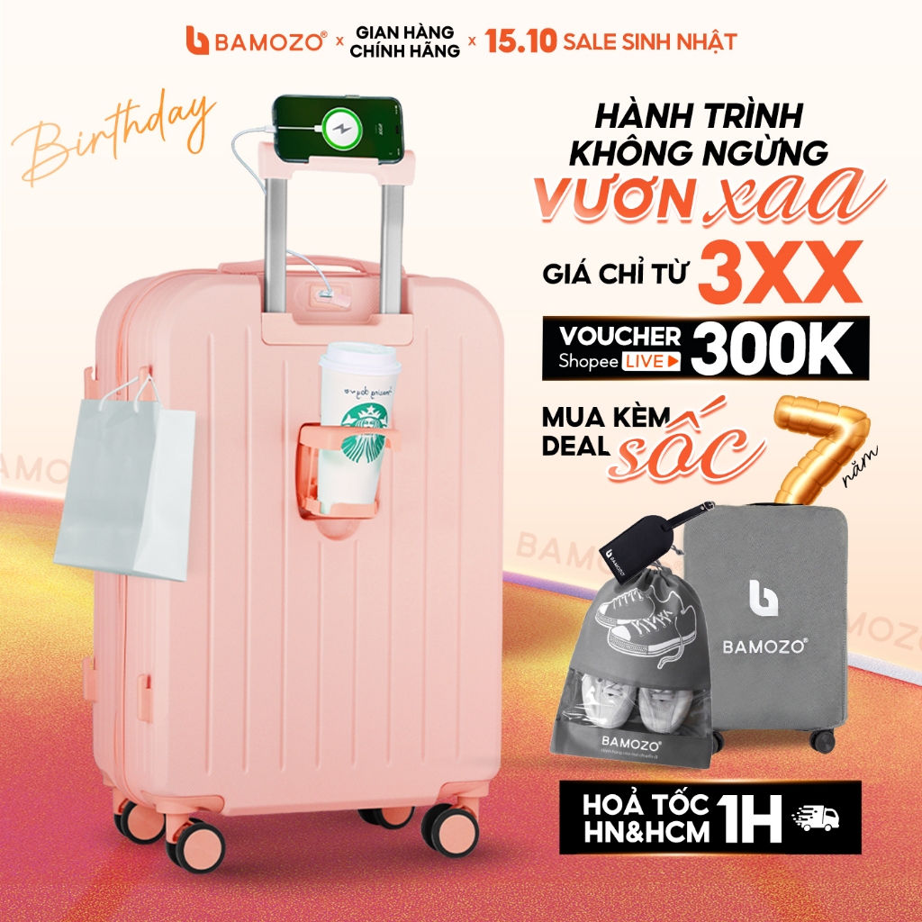 Vali Du Lịch Bamozo Thời Trang Size 20/24 Chất Liệu PC + ABS Bền Đẹp Bảo Hành 5 Năm_8812