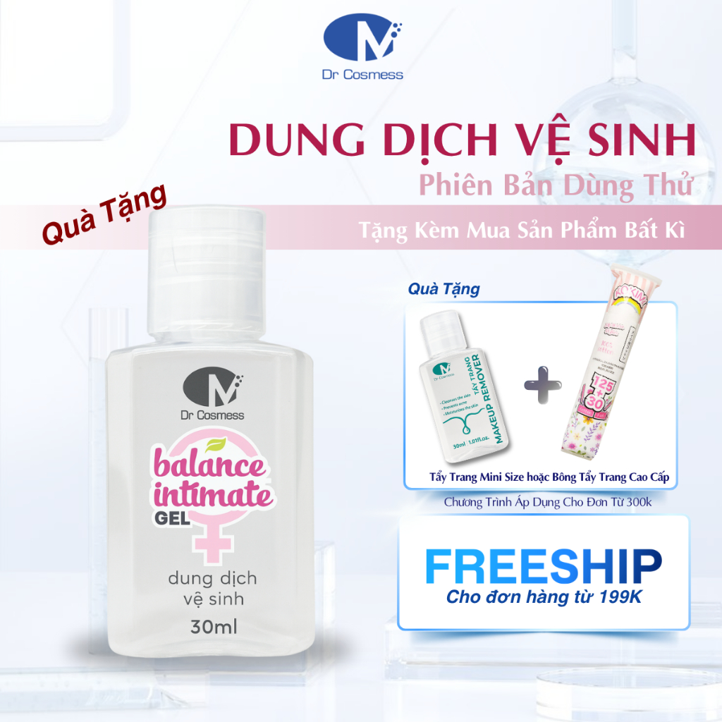Dung Dịch Vệ Sinh Phụ Nữ Dịu Nhẹ Cân Bằng pH Dr. Cosmess Balance Intimate Gel, Cân Bằng PH MIni 30ml