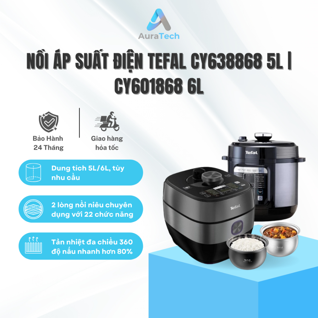 Nồi áp suất điện Tefal CY638868 5L / CY601868 6L - Hàng Chính Hãng Bảo Hành 24 Tháng