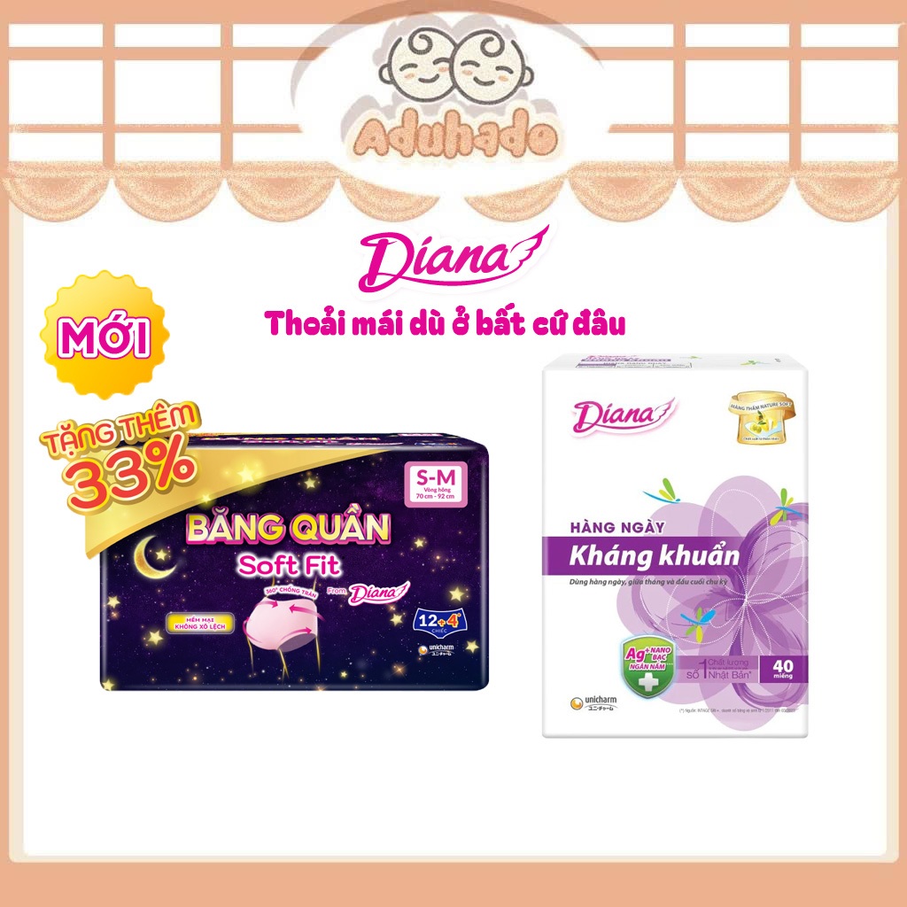 Băng vệ sinh dạng quần Diana Soft Fit + BVS Hàng Ngày Kháng Khuẩn DIANA