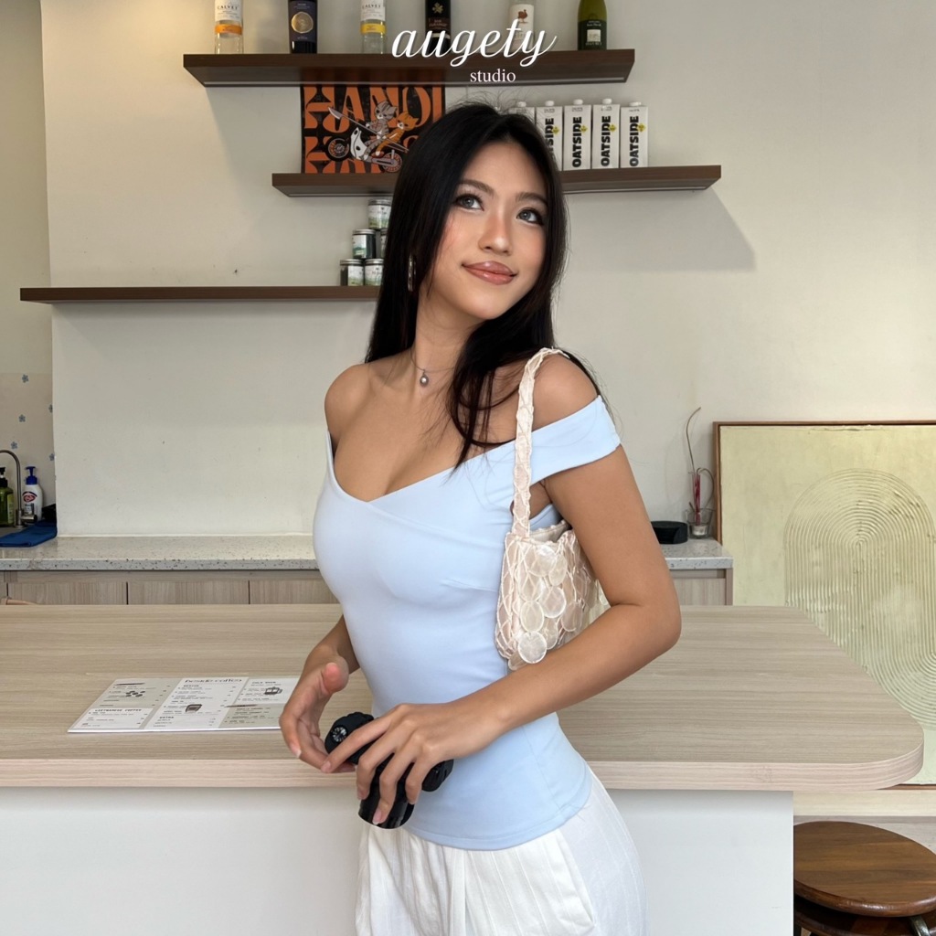 Áo Thun Ôm Chiết Eo Trễ Ngang Vai Augety Studio RACHEL TOP | BigBuy360 - bigbuy360.vn