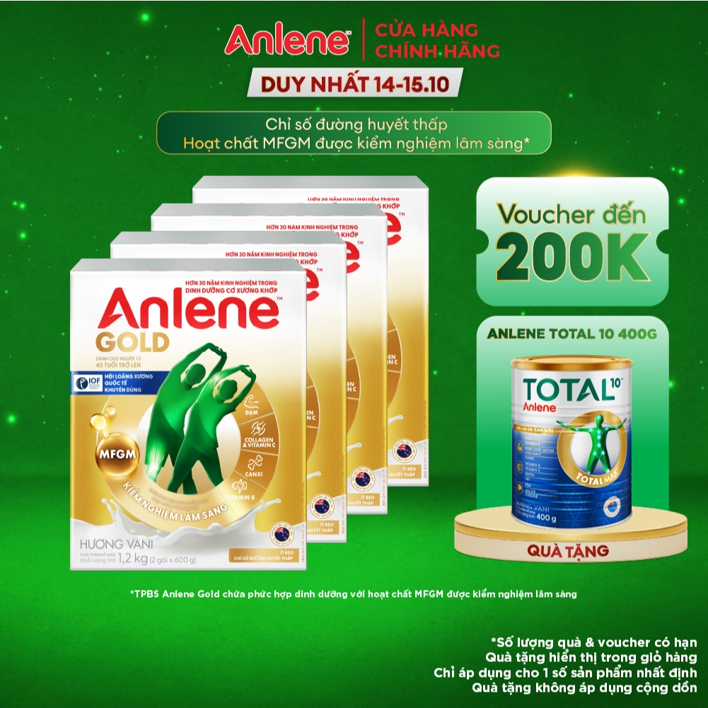 Combo 4 hộp Sữa Bột Anlene Gold Hương Vani 1.2kg