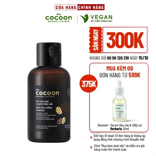 Gel rửa mặt cà phê Đắk Lắk Cocoon cho làn da tươi mới và rạng rỡ 140ml - VEGAN - Mỹ phẩm thuần chay