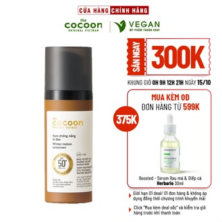 Kem chống nắng bí đao quang phổ rộng, bảo vệ rất cao SPF 50 +, PA ++++ Cocoon 50ml thuần chay
