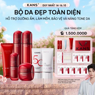 Combo Set Kans Bộ Dưỡng Da Mặt Kans Đỏ Chống Lão Hóa Cấp Ẩm Bổ Sung Collagen, Kem Chống Nắng SPF 50+PA+++, Kem Nâng Tông
