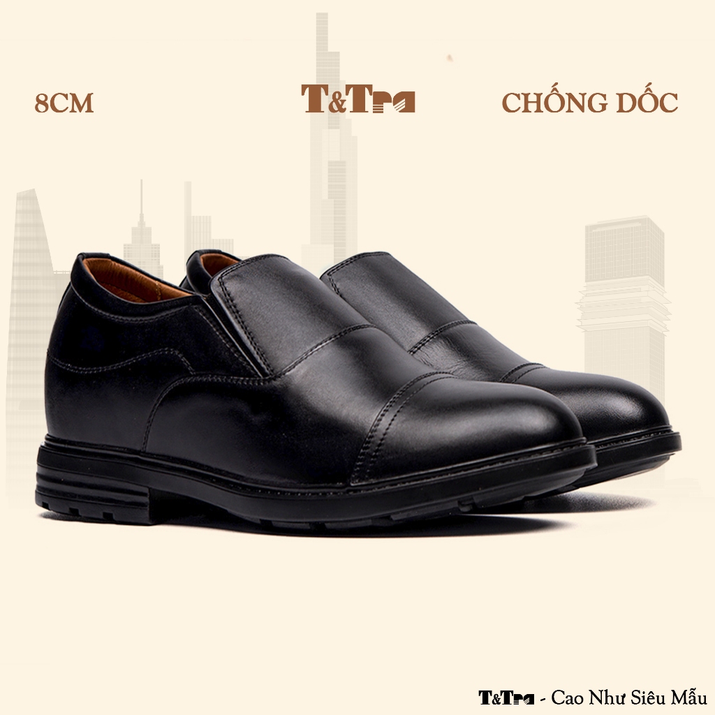 [8CM] Giày Nam Đế Cao T&Tra T76 Đen - Ít Dốc