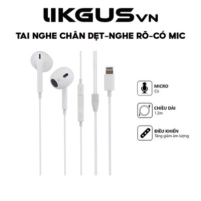 Tai Nghe Có Đàm Thoại LIKGUS VN Chân Dẹt Cắm Vào Nghe Luôn Không Cần Kết Nối Blutooth Dành Cho IP 7-14Promax