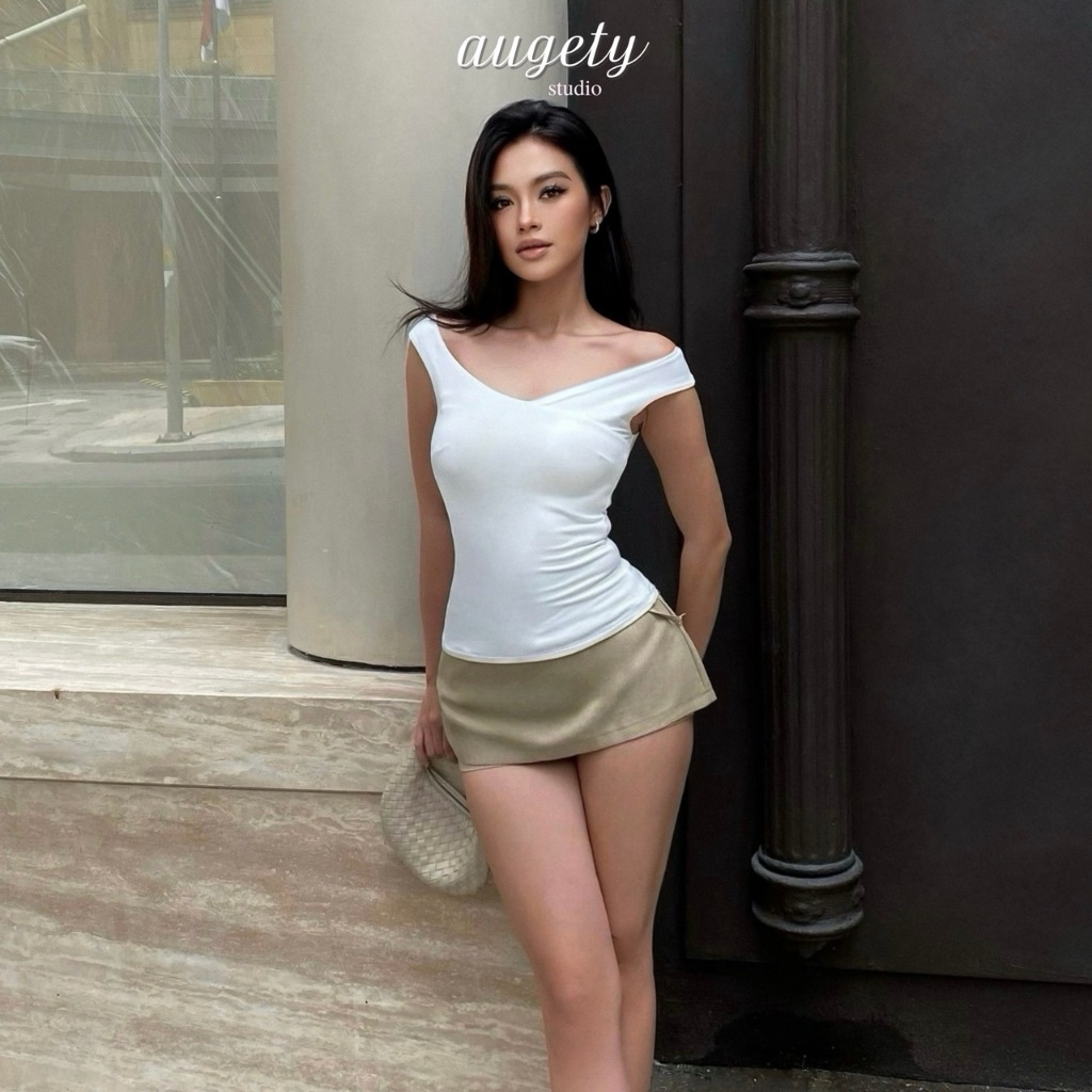 Áo Thun Ôm Chiết Eo Trễ Ngang Vai Augety Studio RACHEL TOP | BigBuy360 - bigbuy360.vn