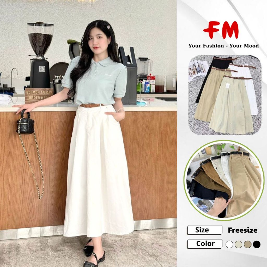 Chân Váy Dài Nữ FM STYLE – Dáng Xoè Kaki Tặng Kèm Đai, Thời Trang Công Sở Che Khuyết Điểm 26030070
