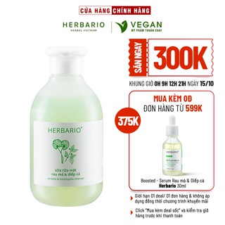 Sữa rửa mặt Rau má & Diếp cá 200ml Herbario thuần chay