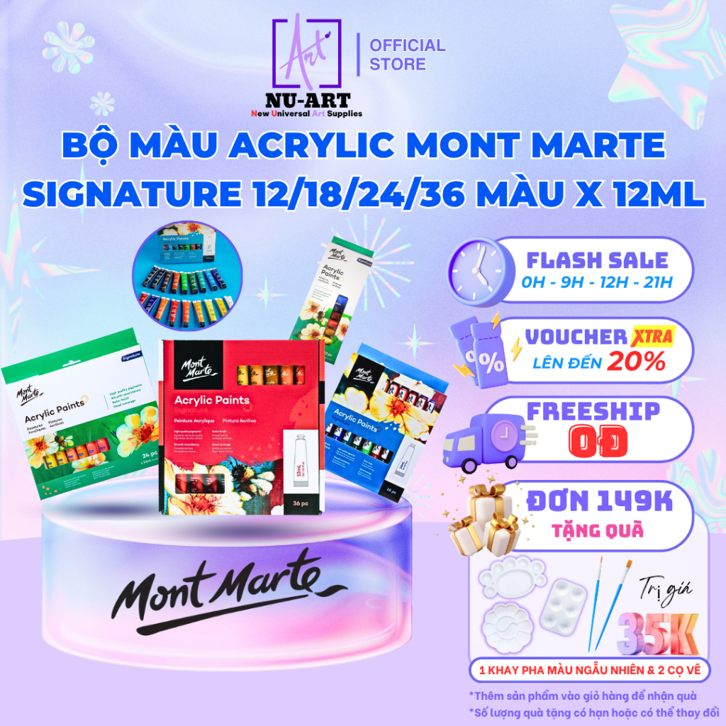 Bộ Màu Acrylic Cao Cấp Mont Marte Signature 12/18/24/36 Màu x Tuýp 12ml