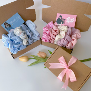  Combo Sét 5 dây buộc tóc size 12cm Scrunchies kèm hộp quà tông màu pastel đáng yêu 
