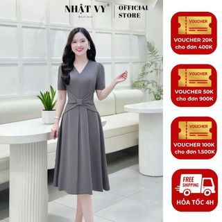Đầm dự tiệc Nhật Vy cổ V tay ngắn form dáng xoè chất liệu lụa phù hợp công sở đi chơi cafe - D3067