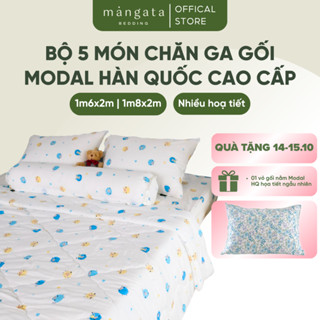 Bộ chăn ga gối 5 món lụa Modal Hàn Quốc cao cấp Size 1m6x2m và 1m8x2m Mangata Bedding nhiều hoạ tiết mềm mịn mát êm ái