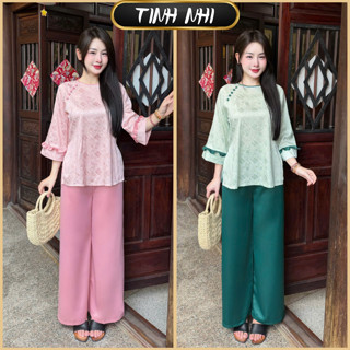  Đồ lam đi lễ lụa vân hoa TINH NHI sang trọng và tôn dáng PP307 